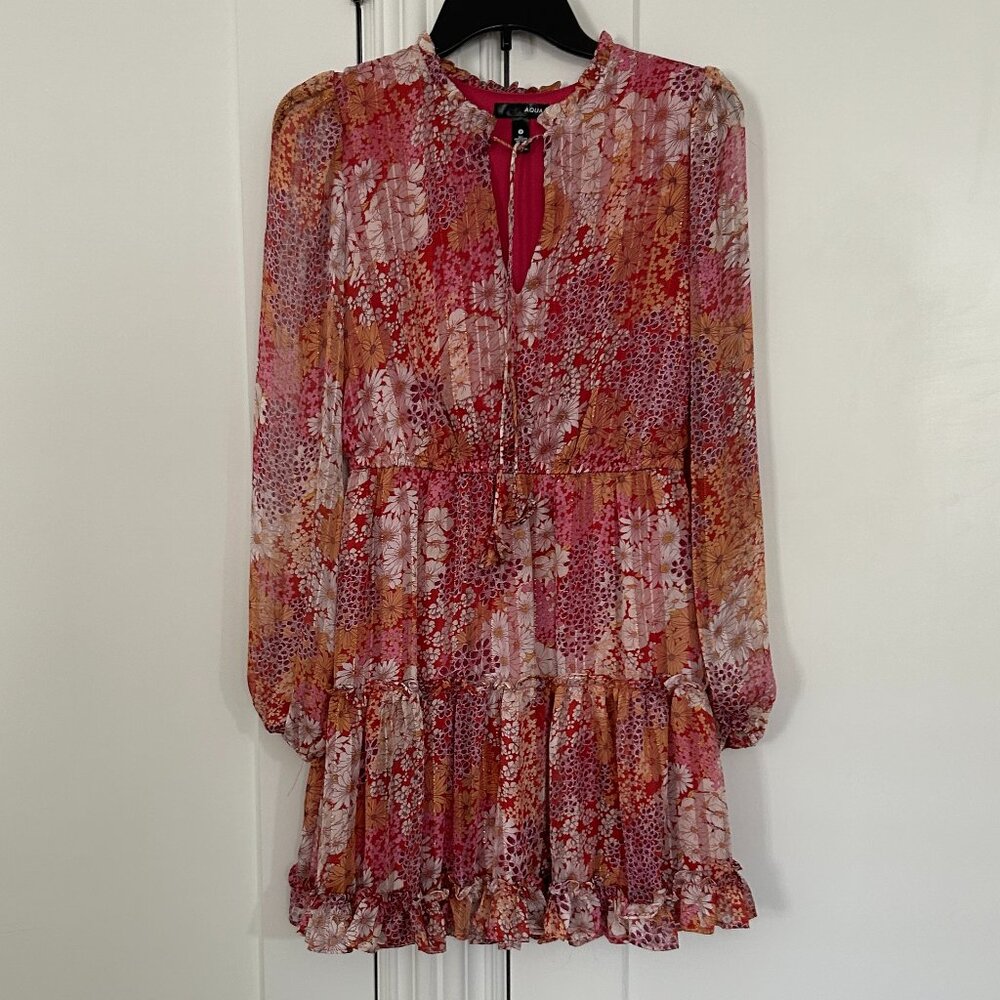 Short AQUA Floral Dress Long Sleeves